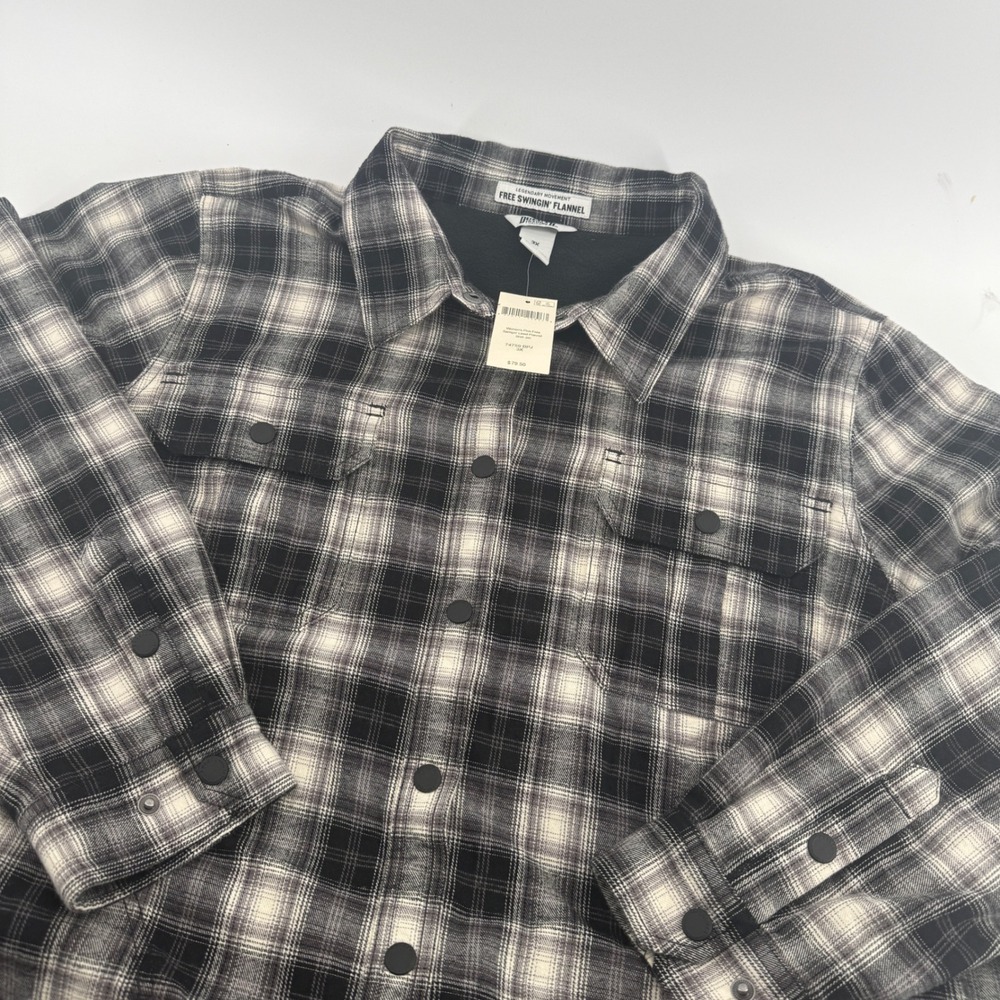 Duluth Trading Co Women Plus Free Swingin Lined Flannel Shirt Jac 3X Black White